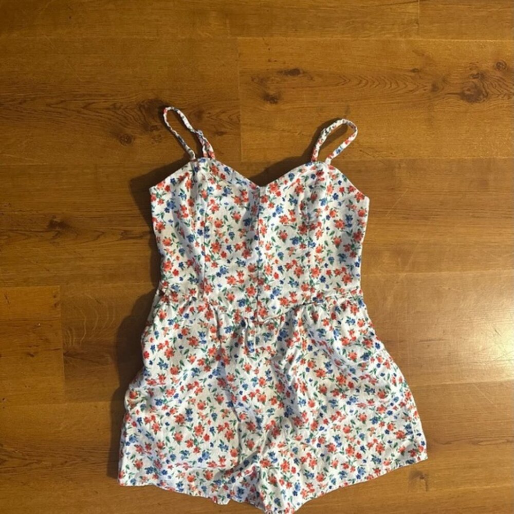 Old Navy Floral One Piece Shorts Romper- Red and Blue